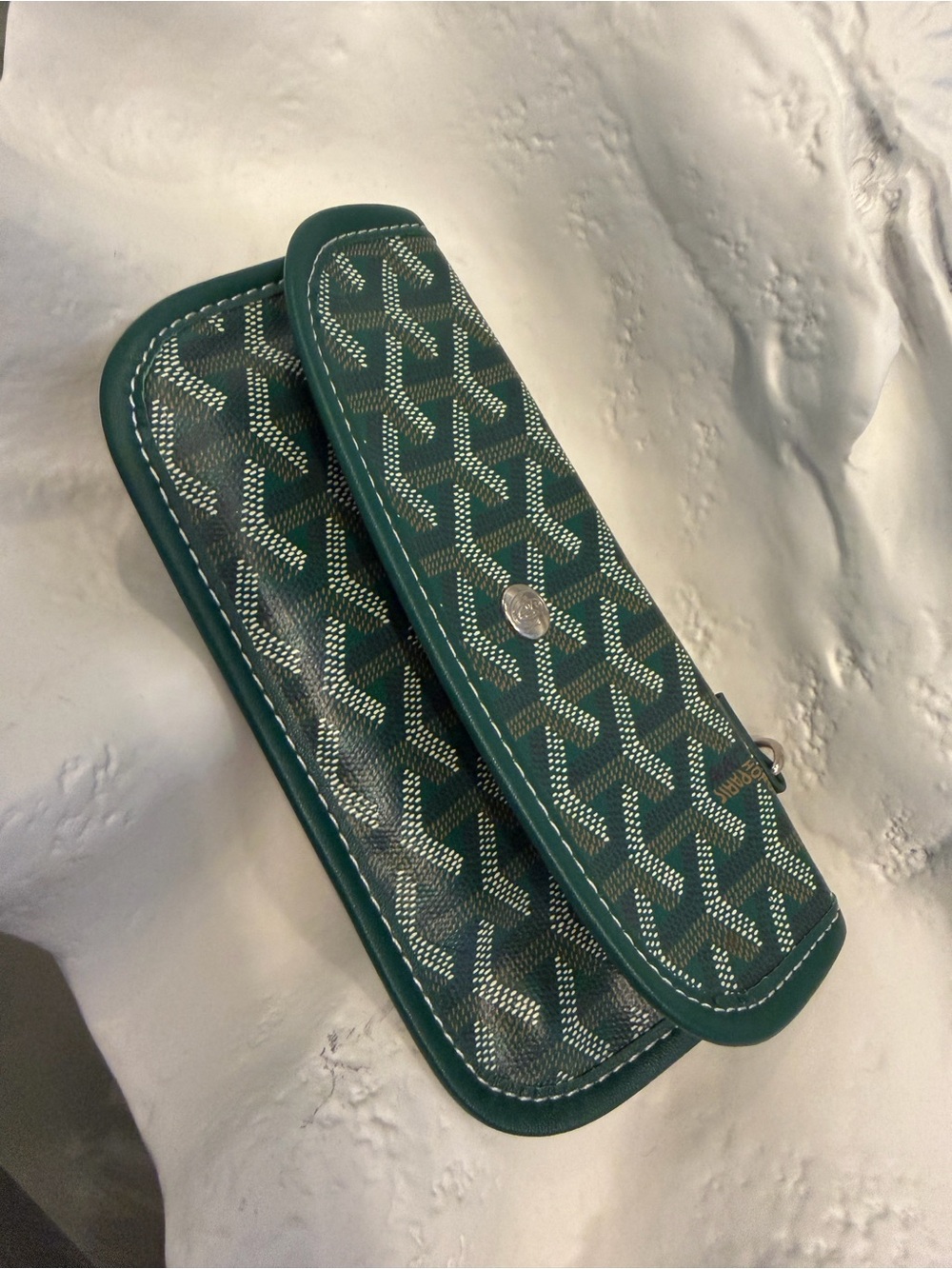 Goyard Dark Green Chevron Zip Wallet